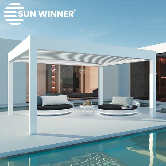 Pergola tarasowa tkaninowa z plaskim dachem WIN RAIN R600 22 RENDER LOGO